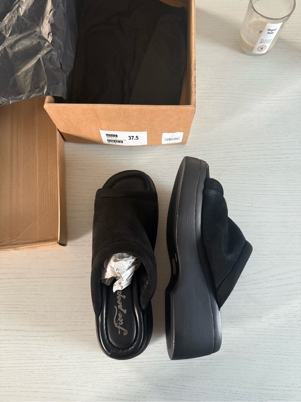 NWB Free People Molly Black Suede Slide Platforms